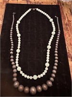 metal bead necklace and green bead necklace