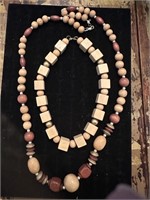 2 vintage wood bead necklaces
