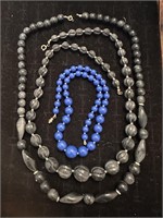 3 bead necklaces (blue/black/black wood)