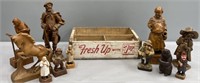 Carved Wood Figures & 7Up Crate