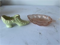 PINK DEPRESSION GLASS AND FENTON SHOE