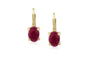 14K Gold Pl Sterling 2CT Ruby Leverback Earrings