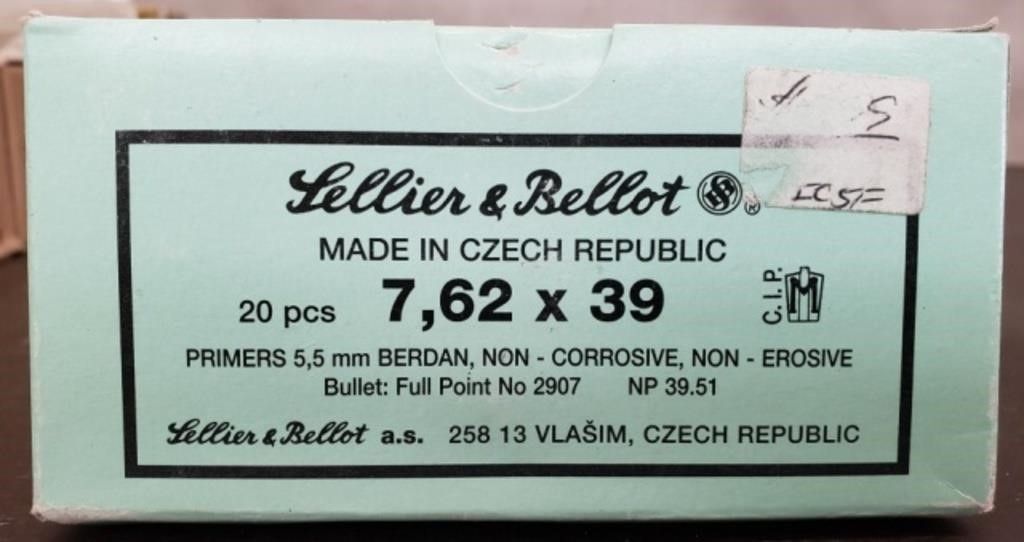 20 Round Box of Lellier & Bellot 7.62x39 Bullets