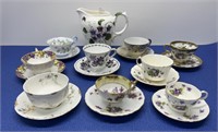 Assorted Bone China Cups and Saucers , Pitcher