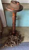 Small Wooden Stand w/ Heavy Metal Iron and Chain