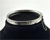 925 Silver Etched Hinged Bracelet w/ Blank Space