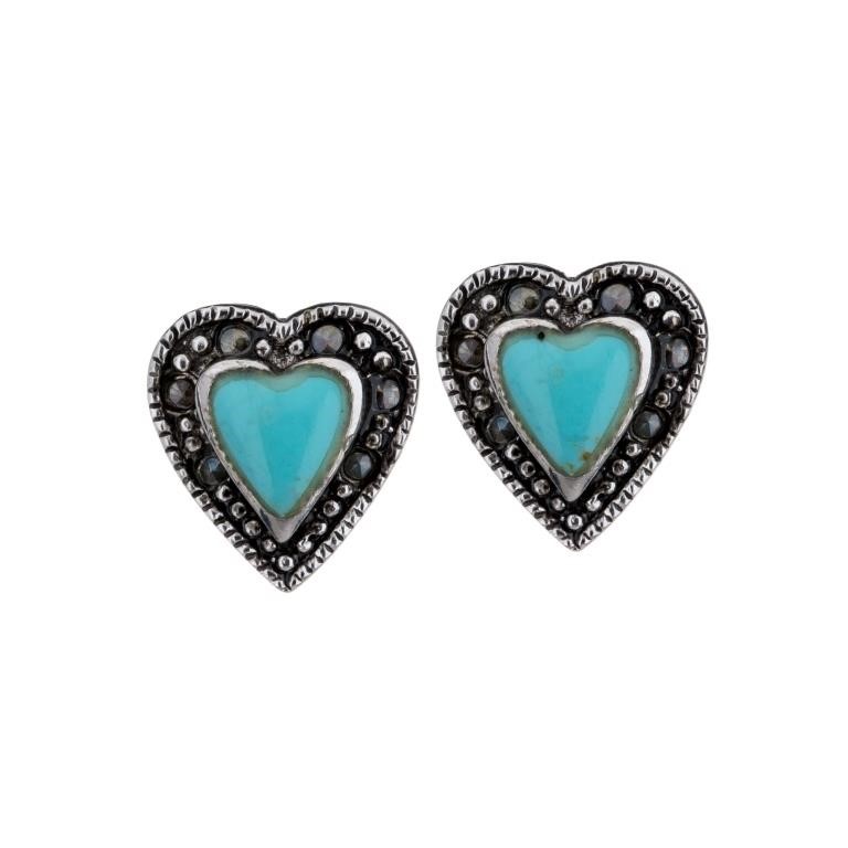 Marcasite & Blue Heart Earrings