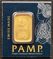 1 Gram .9999 Fine Gold PAMP Bar in Assay Card
