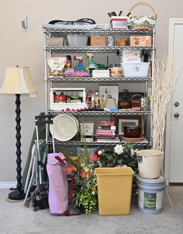 Metal Shelf with Contents; Home / Garden