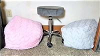 Rolling Stool & Two Bean Bags