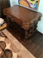 47" x 28 deep ornate desk with leather top