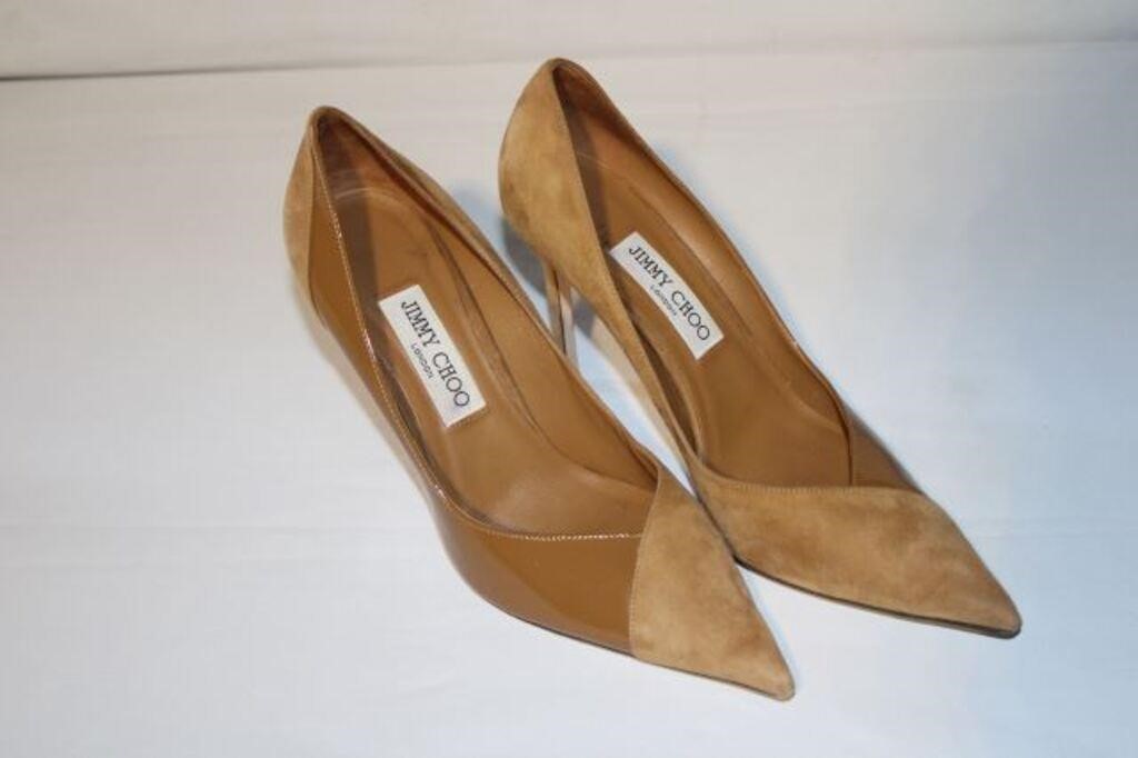 Jimmy Choo Camel Suede Pump, Leather Heels,