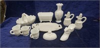 Tray Of Assorted White Milk Glass Pieces