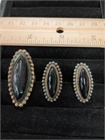 Mexico Silver Onyx & Earrings Set