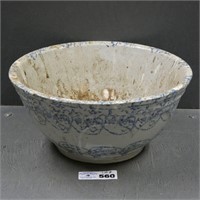 Blue Spongeware Stoneware Mixing Bowl - Cracked