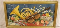 Framed Violin & Trumpet Cross Stitch Picture
