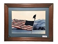 Framed Print of Eagle on US Flag Pole