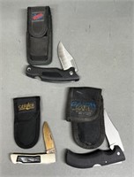 3 - Pocket Knives w/ Nylon Belt Sheaths