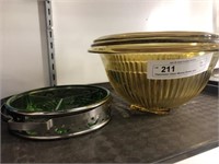 Depression Glass Mixing Bowls and Divided Dish