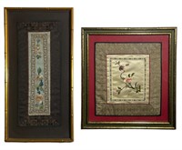 Two Japanese Framed Embroidered Silk Works