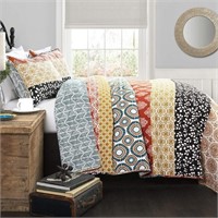 3 Piece Striped Quilt Reversible Bedding Set, King