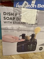 Dish & hand soap dispenser with storage holder.