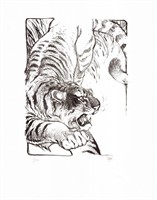 Frank Pé. Lithographie sur pierre Le tigre
