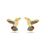 14 Kt-Hummingbird Multi Color Earrings