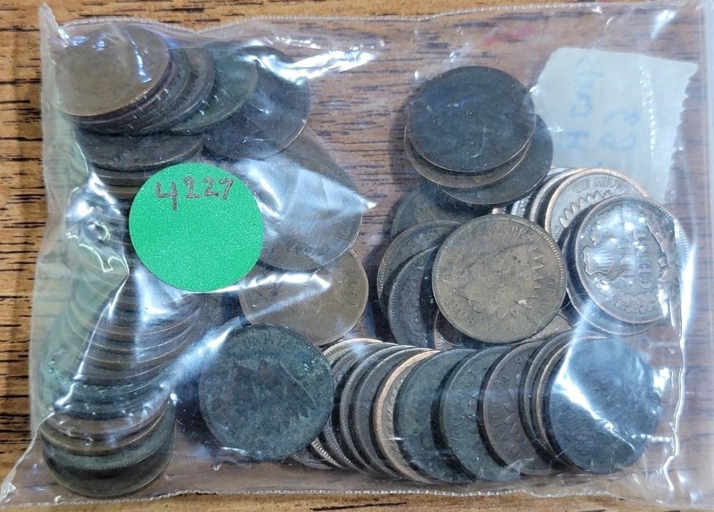APPROX 63 MIXED DATE INDIAN HEAD PENNIES