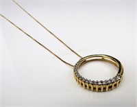 14K Yellow Gold Open Circle Diamond Pendant, Chain