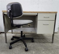 (AK) Tan Metal Desk With Chair