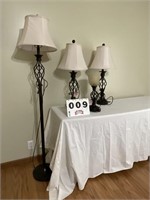 Three matching table lamps and one matching four