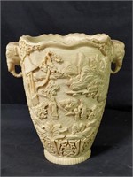 Vintage Asian composite vase, 10 1/2" x 10" diam.