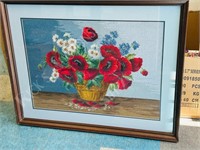 Large framed Poppy cross stitch