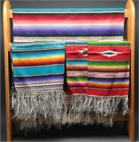 Vtg Mexican Saltillo Serape Blanket, Throw + (4)