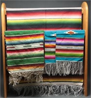 Vtg Mexican Saltillo Serape Blanket, Throw + (4)