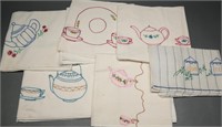 Vtg Embroidered Tea Towels- Tea Themes (6)