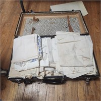 Vintage Suitcase  w/ Vintage Linens