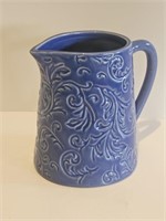 VTG TELEFLORA BLUE HEAVY CERAMIC PITCHER-EMBOSSED