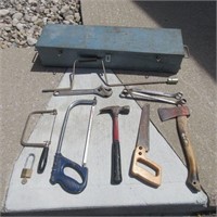 Long Metal Tool Box w/ Handles, Lock & Tools