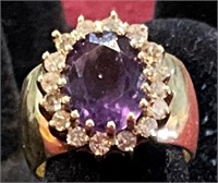 14K Amethyst And Diamond Ring