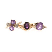 A Trio of Lady's Gold Amethyst Rings