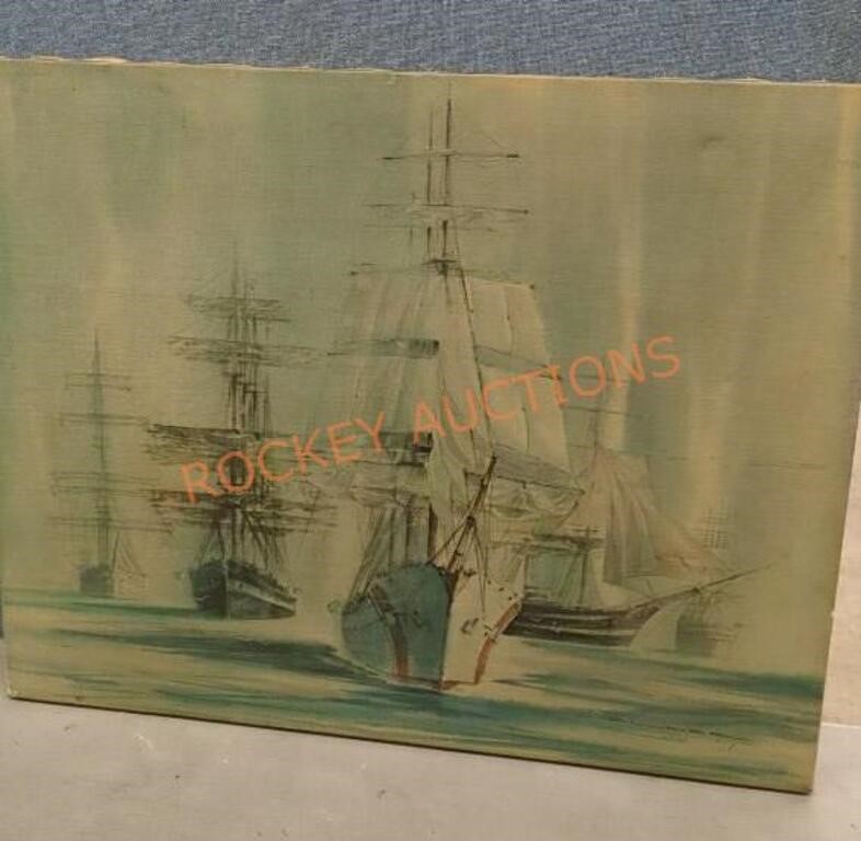 Original Vintage ships oil painting no frame