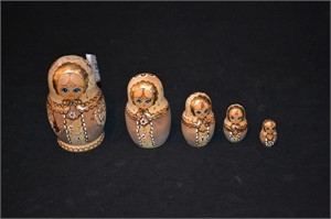 5pcs Russian Wood Burn Nesting Doll Set
