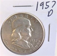 1957 D Benjamin Franklin Silver Half Dollar