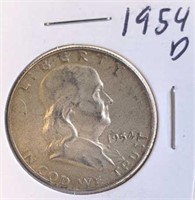 1954 D Benjamin Franklin Silver Half Dollar