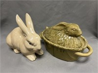 Porcelain Rabbit Form Canister with Figurine