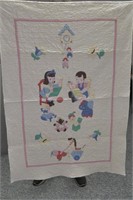 Vintage Baby Quilt, Hand Stitched, Figures, Unique