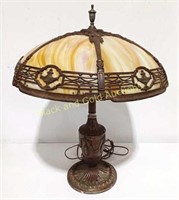 Marked Bradley & Hubbard Lamp w/ Slag Glass Shade
