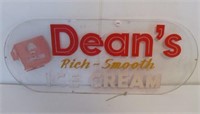 Lucite Dean's ice cream sign. Measures 12" x 30".